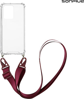 Sonique Strap Armor Clear Back Cover Silicone with Strap Durable Burgundy (Xiaomi Redmi Note 12 Pro 5G / Poco X5 Pro 5G)