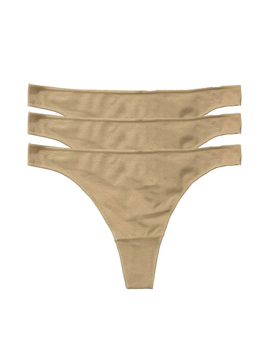 Ustyle Cotton Women's String 3Pack Beige