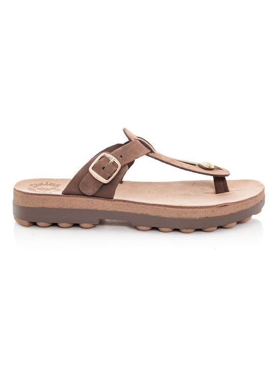 Fantasy Sandals Mirabella Δερμάτινα Γυναικεία Σανδάλια Ανατομικά Flatforms Brown