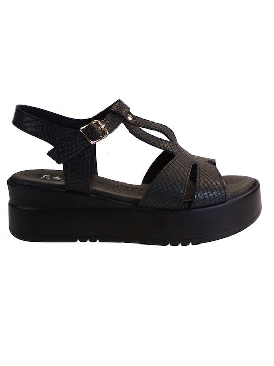 Bagiota Shoes Women's Leather Ankle Strap Platforms Black