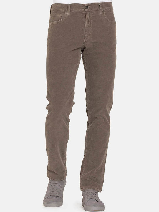 Trousers Elastic in Regular Fit Brown
