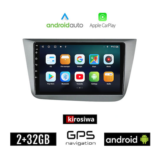 Kirosiwa Auto-Audiosystem für Seat Toledo 2004-2009 (Bluetooth/USB/AUX/WiFi/GPS/Apple-Carplay/Android-Auto) mit Touchscreen 9"