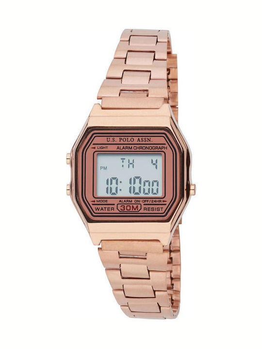 U.S. Polo Assn. Digital Ceas de Damă cronograf cu Rose Gold Brățară Metalică