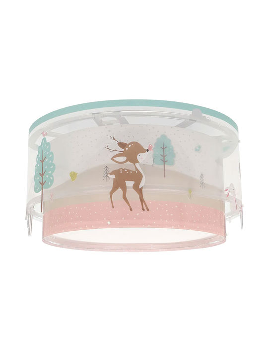 Ango Loving Deer Candelabru Lumină de tavan pentru copii Lampă de tavan din plastic 15W cu suport pentru bec E27 Roz 33x16.5cm