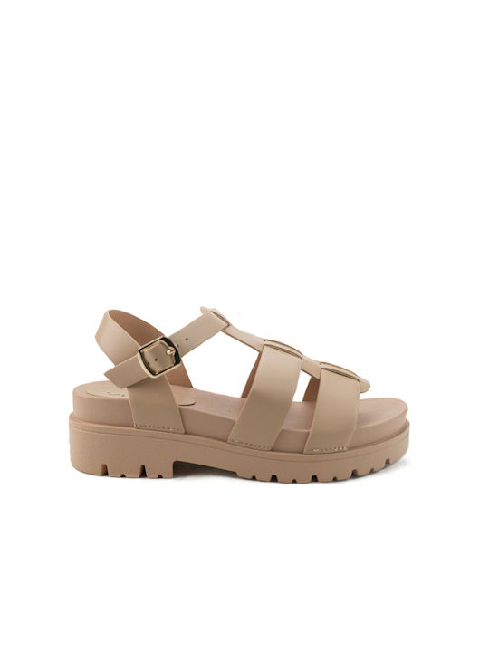 Flatforms Synthetic Leather Gladiator Women's Sandals Nude