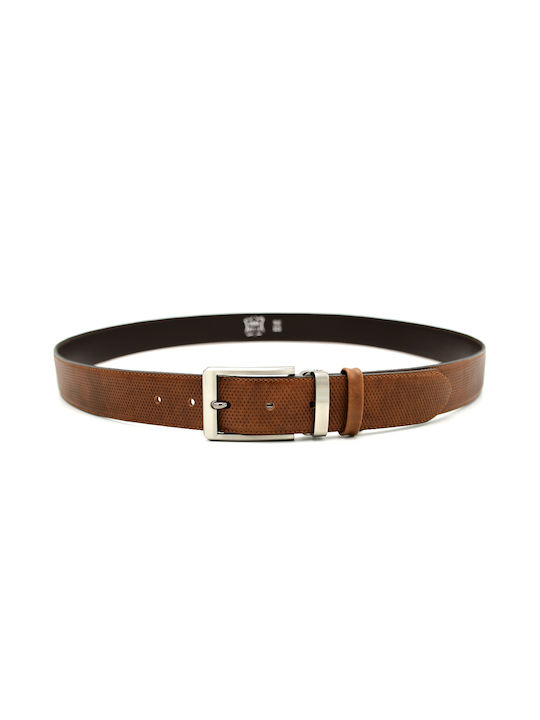 Men's belts in stamped leather sierra brown BOR Brown Men's belts 061112-2