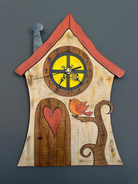 Orange house - Handmade Children's Wall Clock - wooden - 28x38cm - Mood4Wood