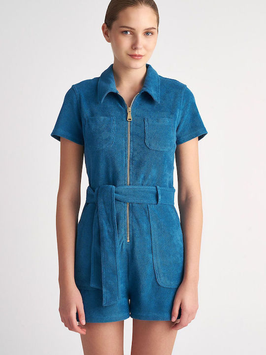 Women's Short Sleeve One-piece Shorts Blue