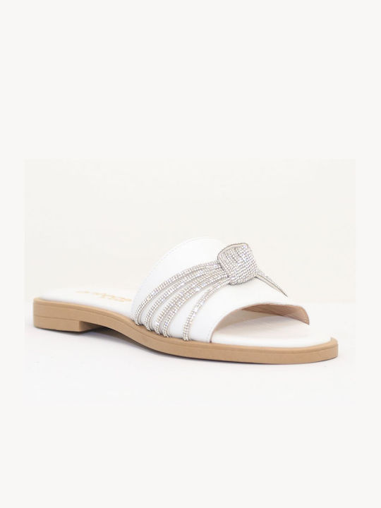 Women's Sandals Anteos 23334 White Leather with Strass