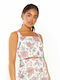 Women's Summer Crop Top Linen with Straps Floral Multicolour