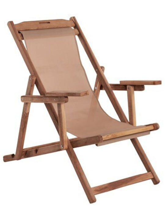 Deckchairs Λήμνος Wooden with Armrest & Brown Fabric 62.5x97x105cm