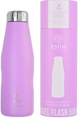 Estia Travel Flask Save the Aegean Sticlă Termos Oțel inoxidabil Fără BPA Lavender Purple 500ml cu Paie