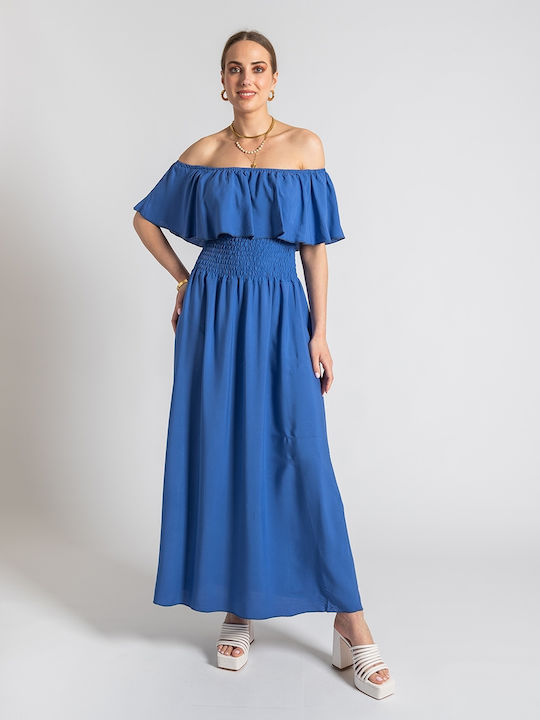 InShoes Sommer Maxi Kleid mit Rüschen Blau