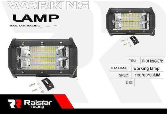 Raistar Ορθογώνιος Προβολέας Αυτοκινήτου LED 72W 130cm 1τμχ