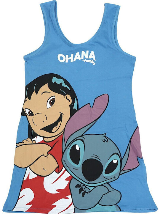 Disney Καλοκαιρινό Βαμβακερό Γυναικείο Νυχτικό Μπλε Lilo & Stitch
