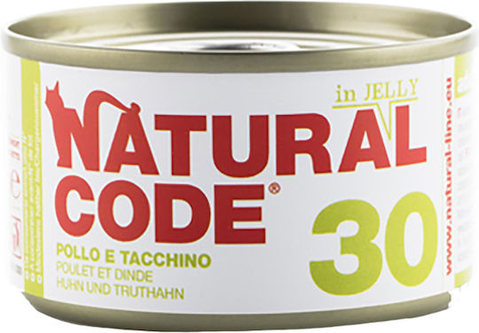 Natural Code 30 Nasses Katzenfutter für Erwachsene Katzen in Dose mit Türkei und Huhn ohne Gluten 85gr