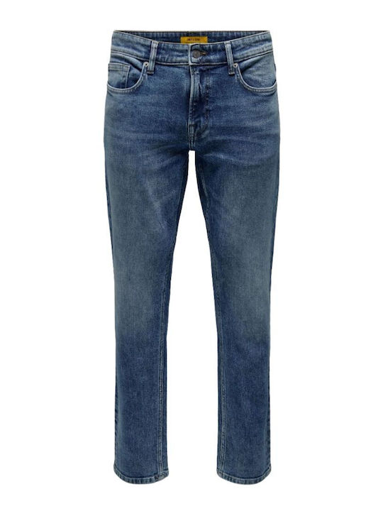 Men's Elastic Jeans Pants with Regular Fit Blue