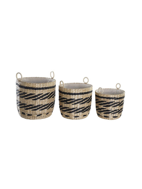 Set dekorative Körbe mit Griffen Schwarz 3Stück S3028968 DKD Home Decor