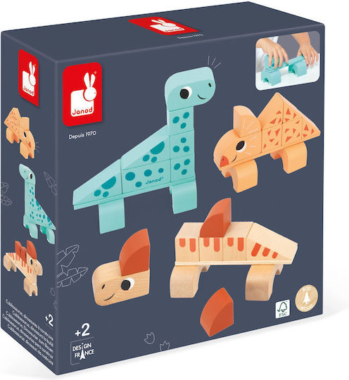 Janod Holz-Bauspielzeug Cubikosaurus für Kinder ab 2+ Jahre alt Jahren