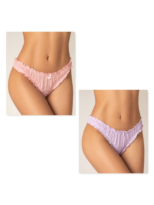 Milena by Paris Βαμβακερά Γυναικεία String 2Pack Pink/Lilac