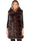 Women's Sleeveless Long Fur Brown