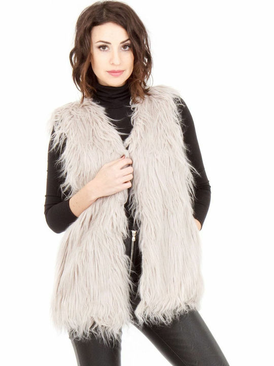 Silia D Women's Sleeveless Short Fur Gray