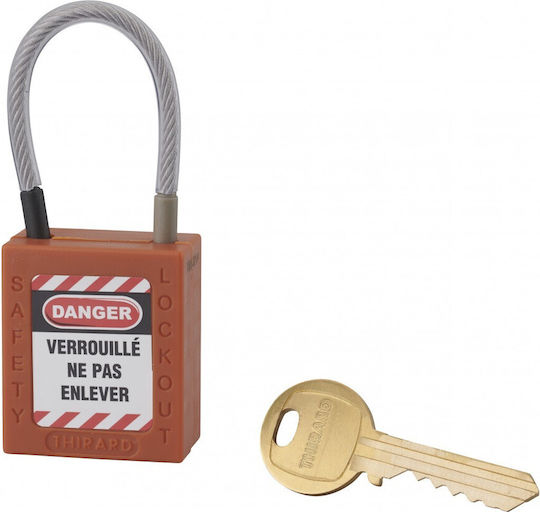 Thirard Plastic Padlock with Cable with Key 38mm Orange 1pcs