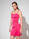 Venus Summer Mini Evening Dress Satin Fuchsia