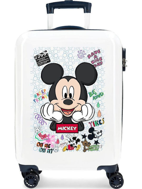 Disney Mickey Be Cool Παιδική Βαλίτσα Ταξιδίου Καμπίνας Σκληρή Λευκή με 4 Ρόδες Ύψους 55εκ.