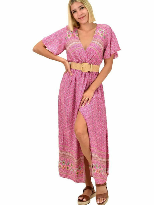 Potre Καλοκαιρινό Maxi Φόρεμα Κρουαζέ Ροζ