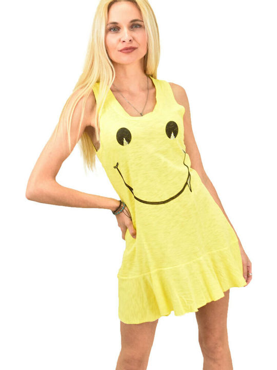 Potre Summer Mini Dress with Ruffle Yellow