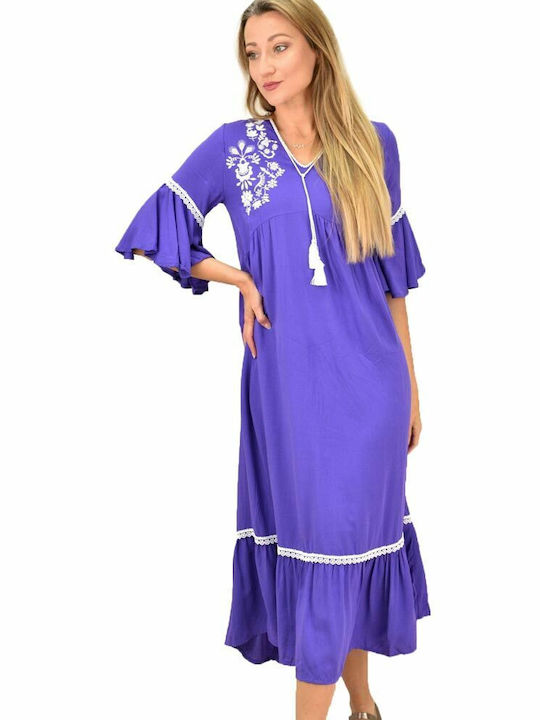 Potre Summer Maxi Dress with Ruffle Purple