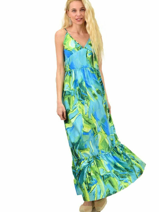 Potre Summer Maxi Dress with Ruffle Green