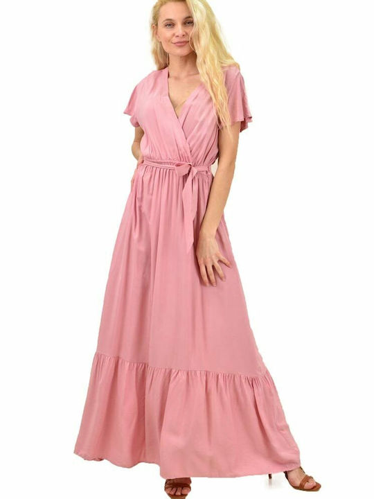Potre Καλοκαιρινό Maxi Φόρεμα Κρουαζέ Ροζ