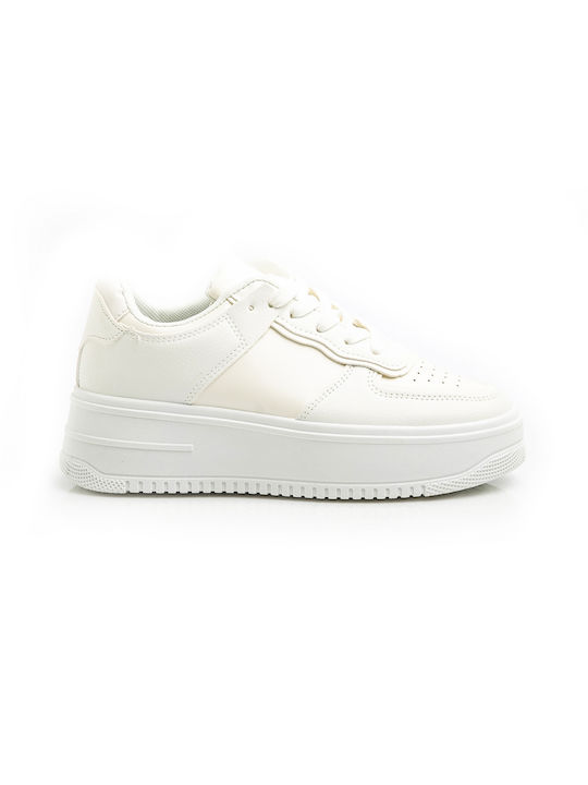 Malesa Damen Flatforms Sneakers Weiß