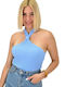 Potre Damen Sommer Bluse Ärmellos Hellblau