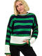 Potre Women's Long Sleeve Sweater Woolen Striped Green