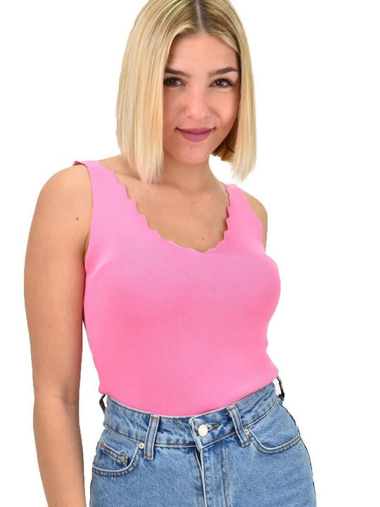 Potre Damen Bluse Ärmellos mit V-Ausschnitt Rosa