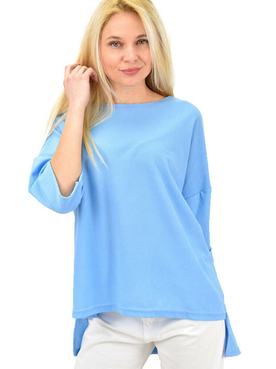 Potre Women's Blouse Cotton Long Sleeve Light Blue