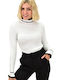 Potre Women's Long Sleeve Sweater Turtleneck White