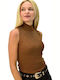 Potre Women's Blouse Sleeveless Turtleneck Brown