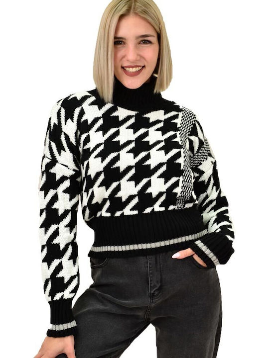 Potre Women's Long Sleeve Sweater Woolen Turtleneck Black