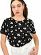 Potre Damen T-shirt Blumen Schwarz