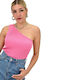 Potre Damen Sommer Bluse mit einem Schulter Rosa