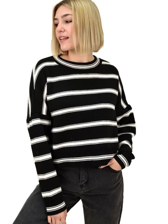 Potre Women's Long Sleeve Sweater Striped Black