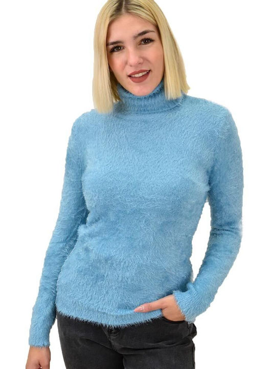 Potre Women's Blouse Long Sleeve Turtleneck Light Blue