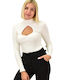 Potre Women's Crop Top Turtleneck Long Sleeve Beige