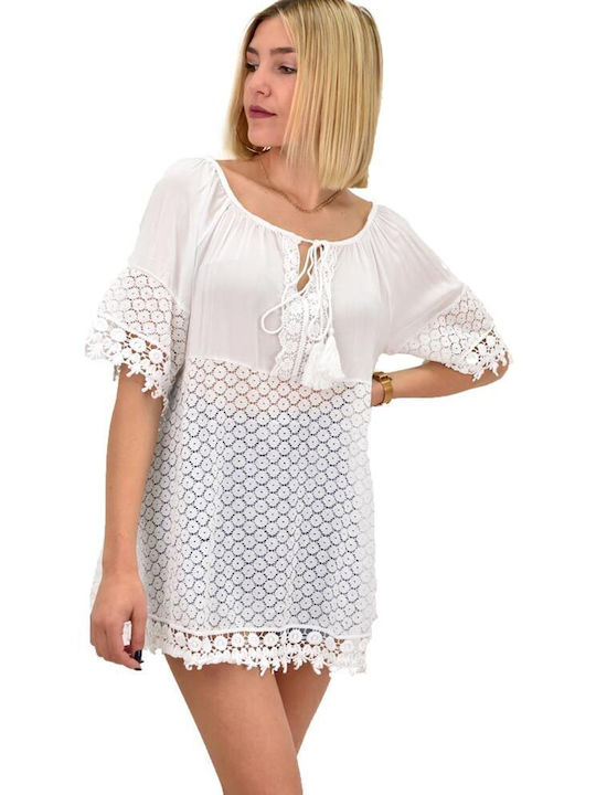 Potre Damen Sommer Bluse Baumwolle Kurzärmelig Weiß