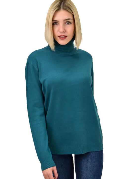 Potre Women's Long Sleeve Pullover Turtleneck Blue