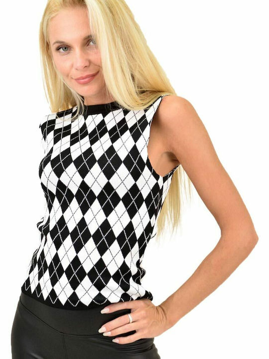 Potre Women's Blouse Sleeveless Checked Black